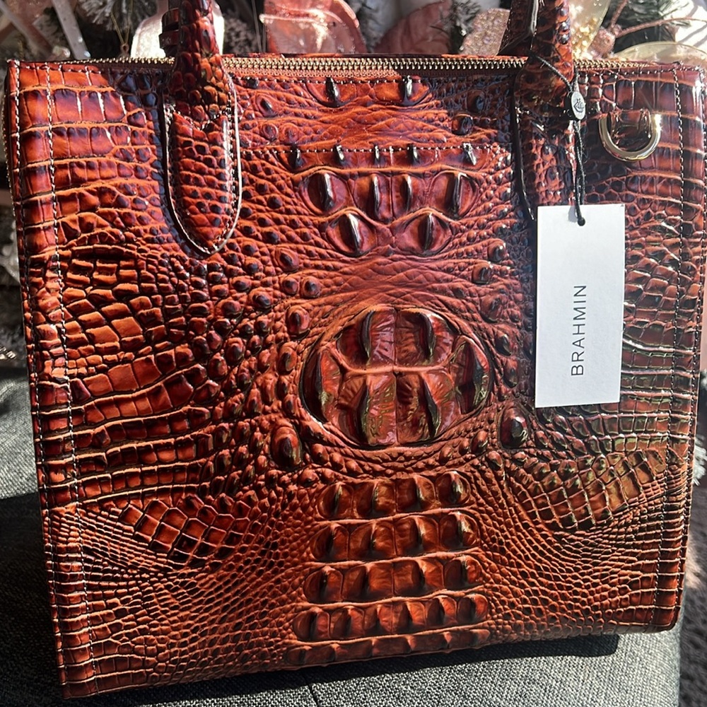 Brahmin Pecan Croc-Embossed Satchel - Picture 6 of 12